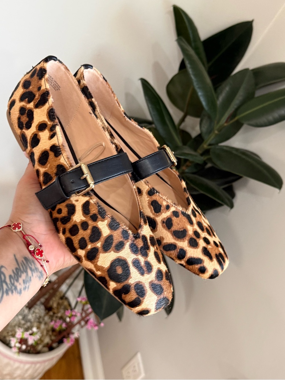 Loft Leopard Print Calf Hair Mary Jane Flats | Animal Print Buckle Shoes 7
